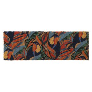 narrow coir mat with toucans print on white background