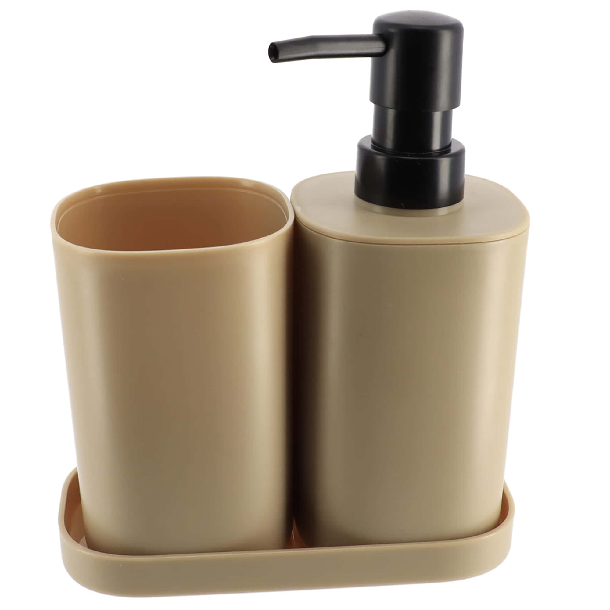 Beige Bath Set of 3 Pieces - Tumbler - Soap Dispenser - Soap Dish