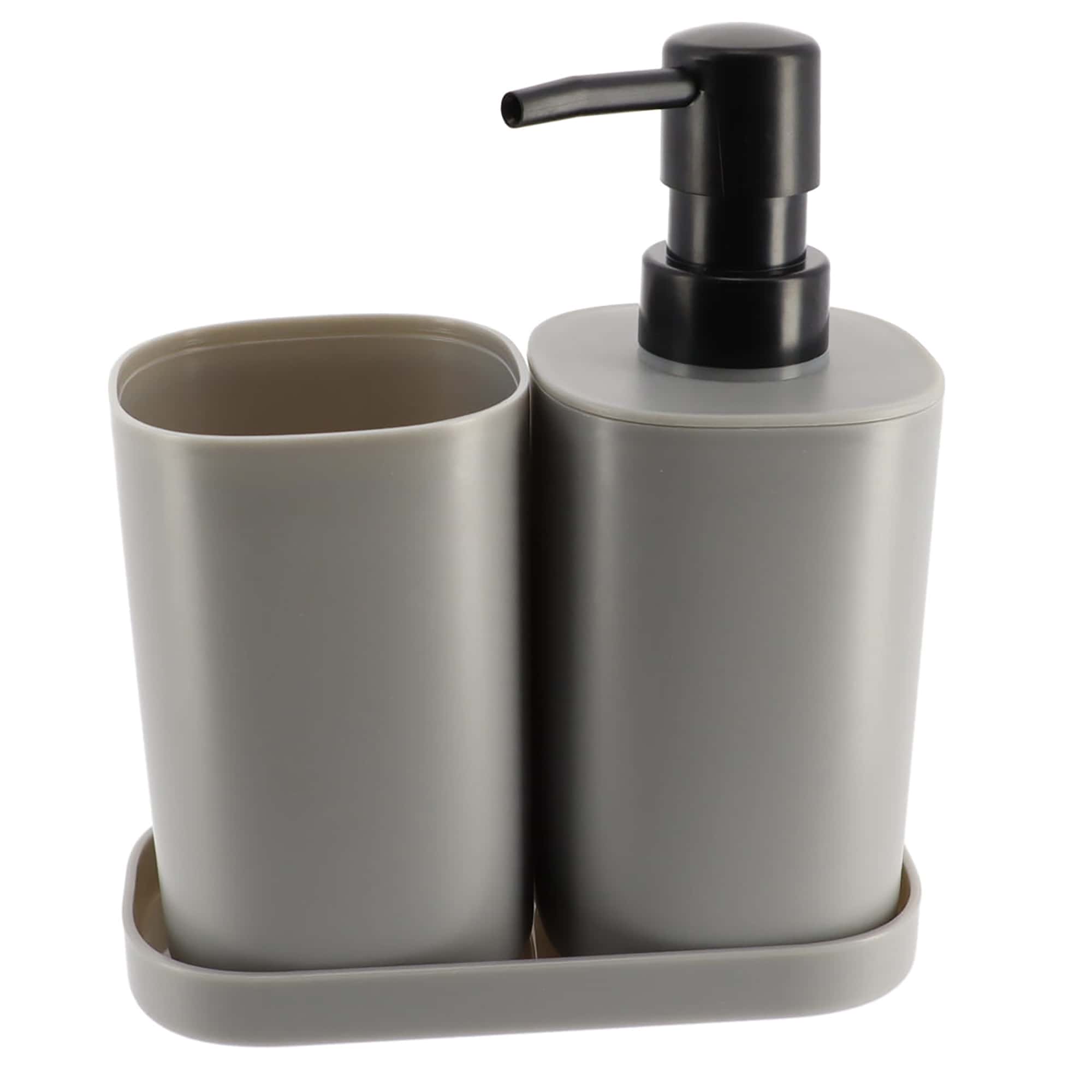 Gray Bath Set 3 Accessories- Tumbler -Soap Dispenser -Soap Dish
