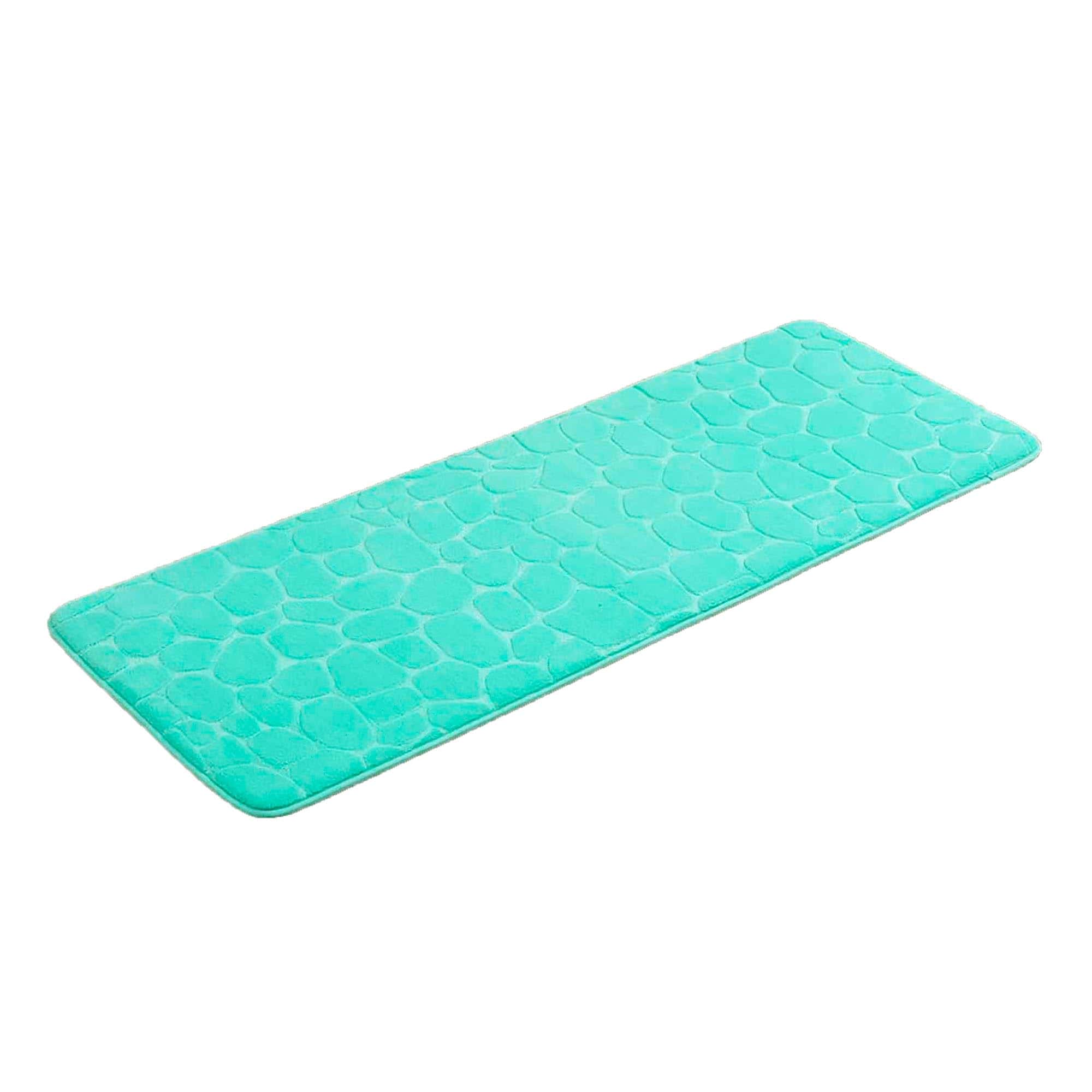 Aqua Blue Bath Rug Runner Mat Memory Foam 3D Pebble 48L x 18W