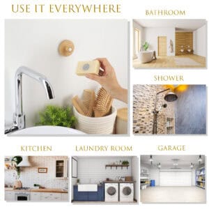 "Usage locations including bathroom, shower, kitchen, laundry room, and garage"