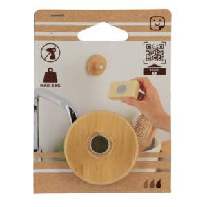 "Magnetic bamboo soap holder package showing circular wall mount and magnetic disc"