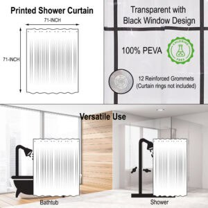 Shower curtain diagram showing size and black window pattern details