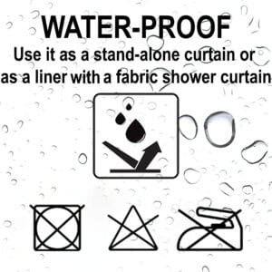 Waterproof PEVA shower curtain icons and water-resistant features