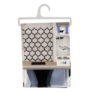 Retail packaging of black arabesque PEVA shower curtain 180x180 cm