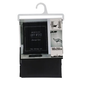 Retail packaging of Loft N°212 black printed shower curtain 180x200 cm