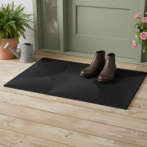 Black reversible rubber door mat 30 x 18 inches with modern textured pattern on white background