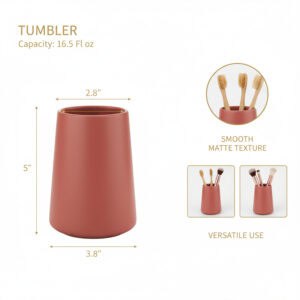 Terracotta bathroom tumbler with size and capacity details