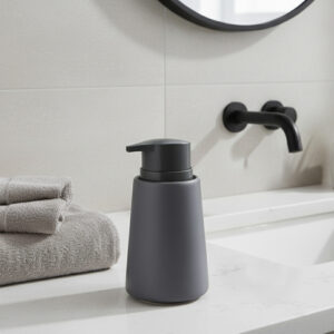 Gray Stoneware Soap Dispenser, 14 oz - Modern Flair for a Chic Bathroom