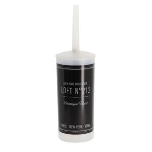 "White and black toilet brush with Boutique Hotel design branding"