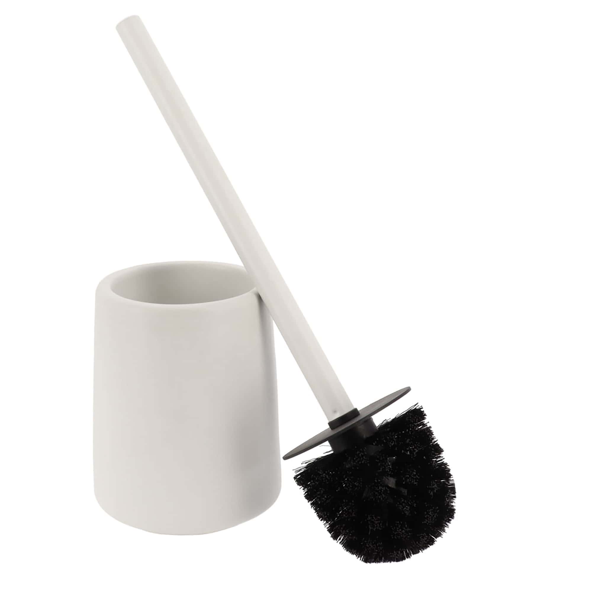White Stoneware Toilet Bowl Brush and Holder - Sleek Design
