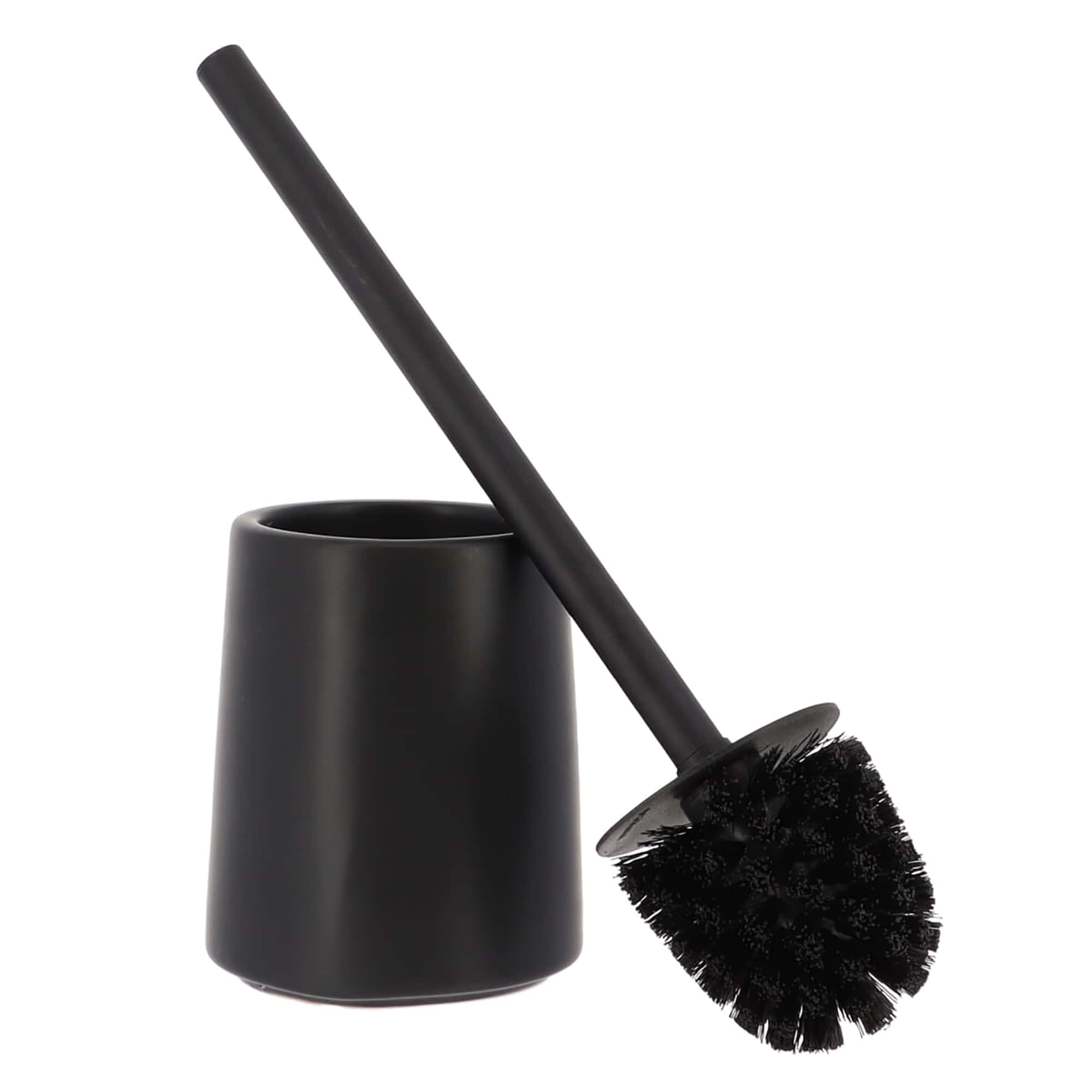 Black Stoneware Toilet Bowl Brush & Holder -Chic Bathroom Decor