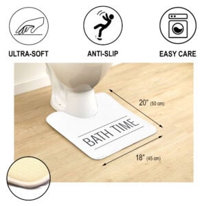 "Product infographic showing ultra-soft, anti-slip, easy-care features with 20x18 inch dimensions"