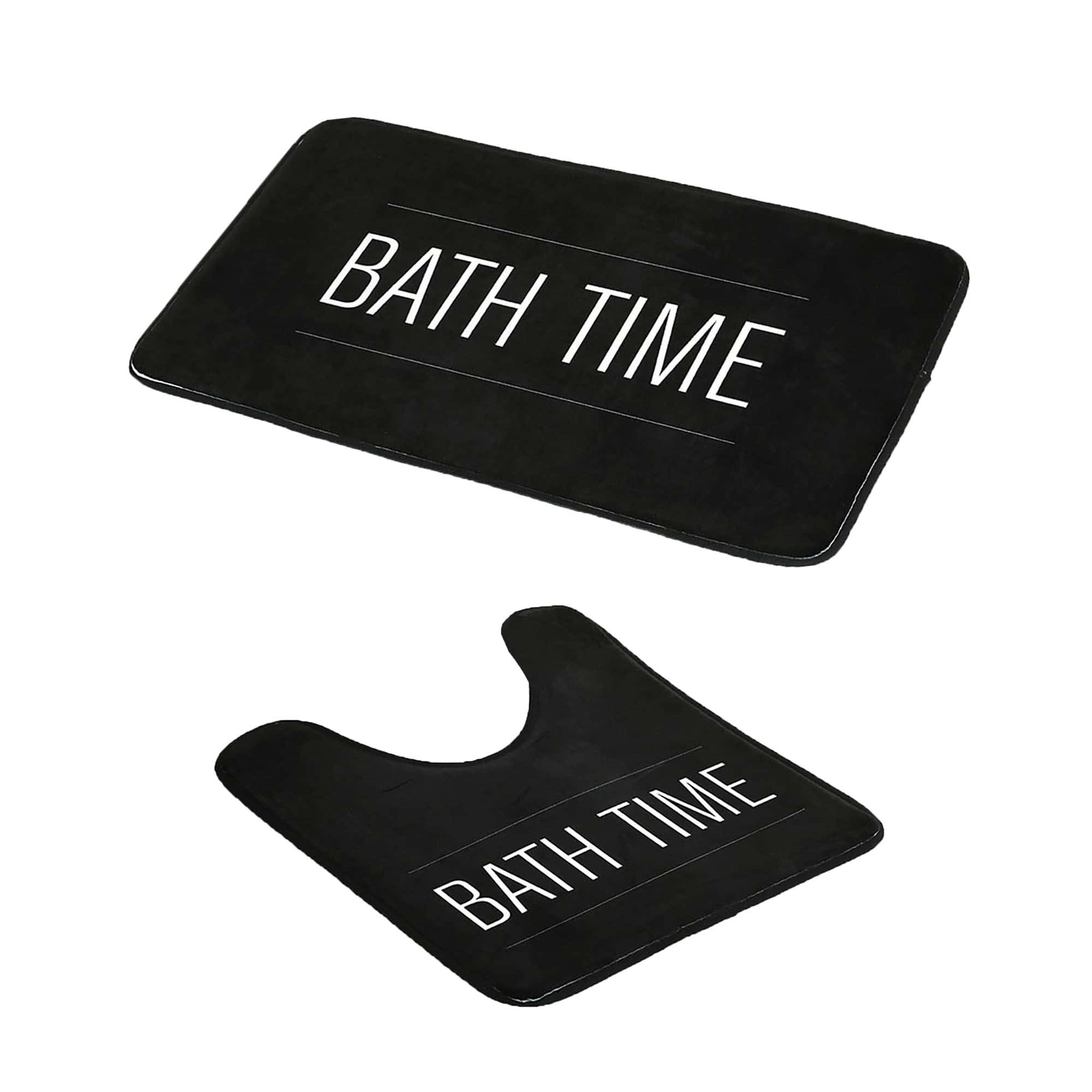 2-piece set of non-slip microfiber bathmat and contour rug in black