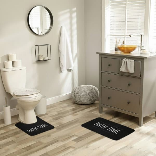 contour mat and bath mat in situation on bathroom floor