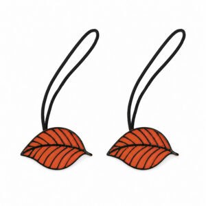 Set of 2 terracotta magnetic leaf curtain tiebacks with leather cords on white background