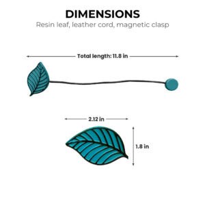 Teal leaf tieback dimensions: 11.8 in total length, 2.12 by 1.8 in leaf