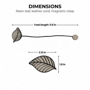 Taupe leaf tieback dimensions: 11.8 in total length, 2.12 by 1.8 in leaf