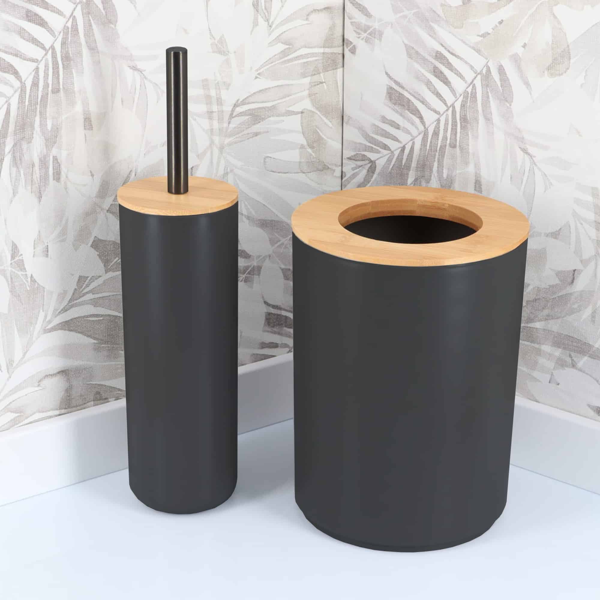 full collection in black and bamboo for bathroom and toilet