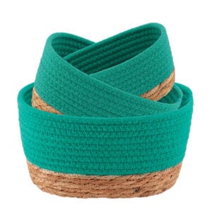 green cotton and natural seagrass set of 3 storage baskets