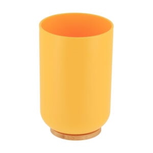 yellow and bamboo bathroom tumbler cup