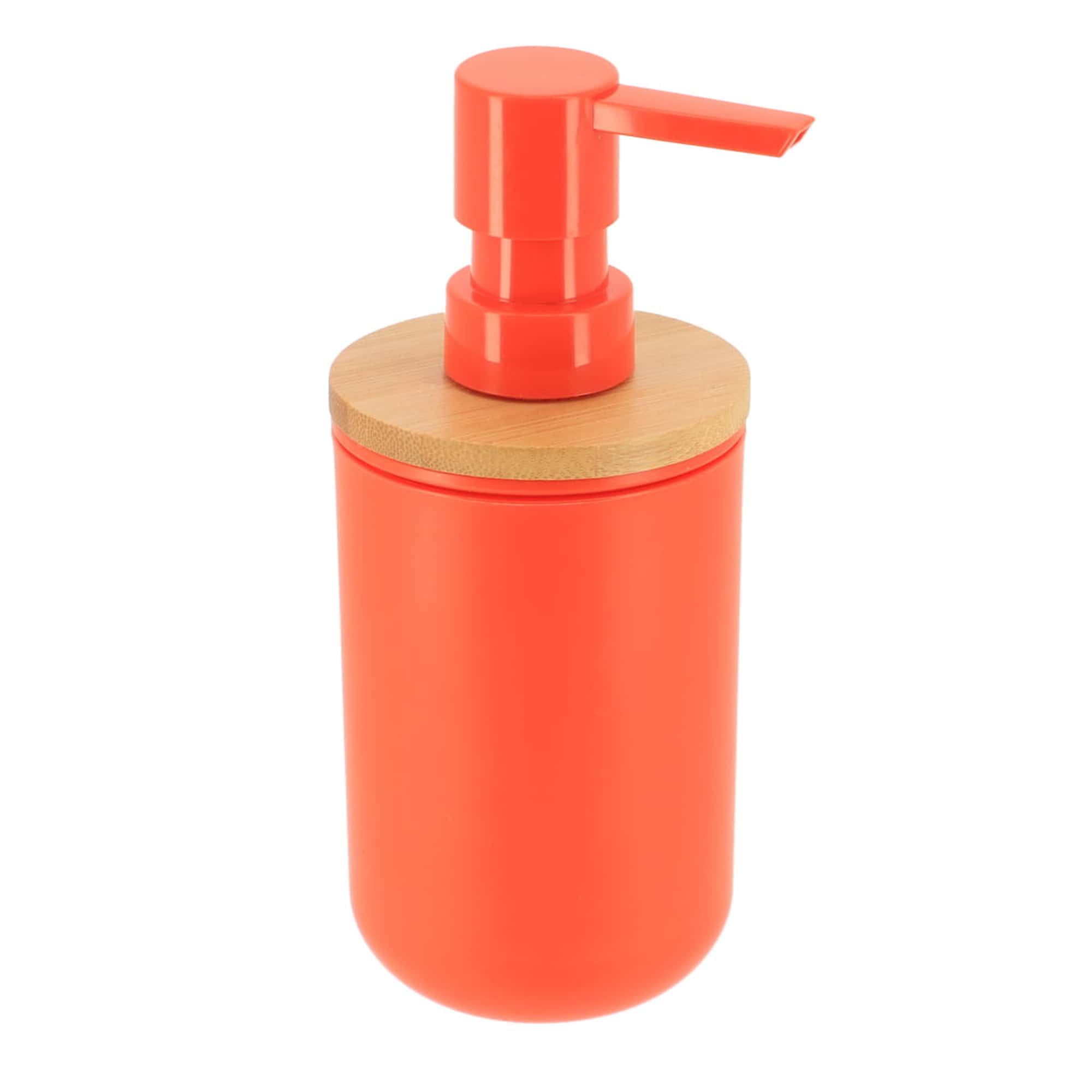 orange and bamboo soap and lotion dispenser