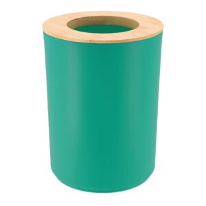 green and bamboo bathroom trash can