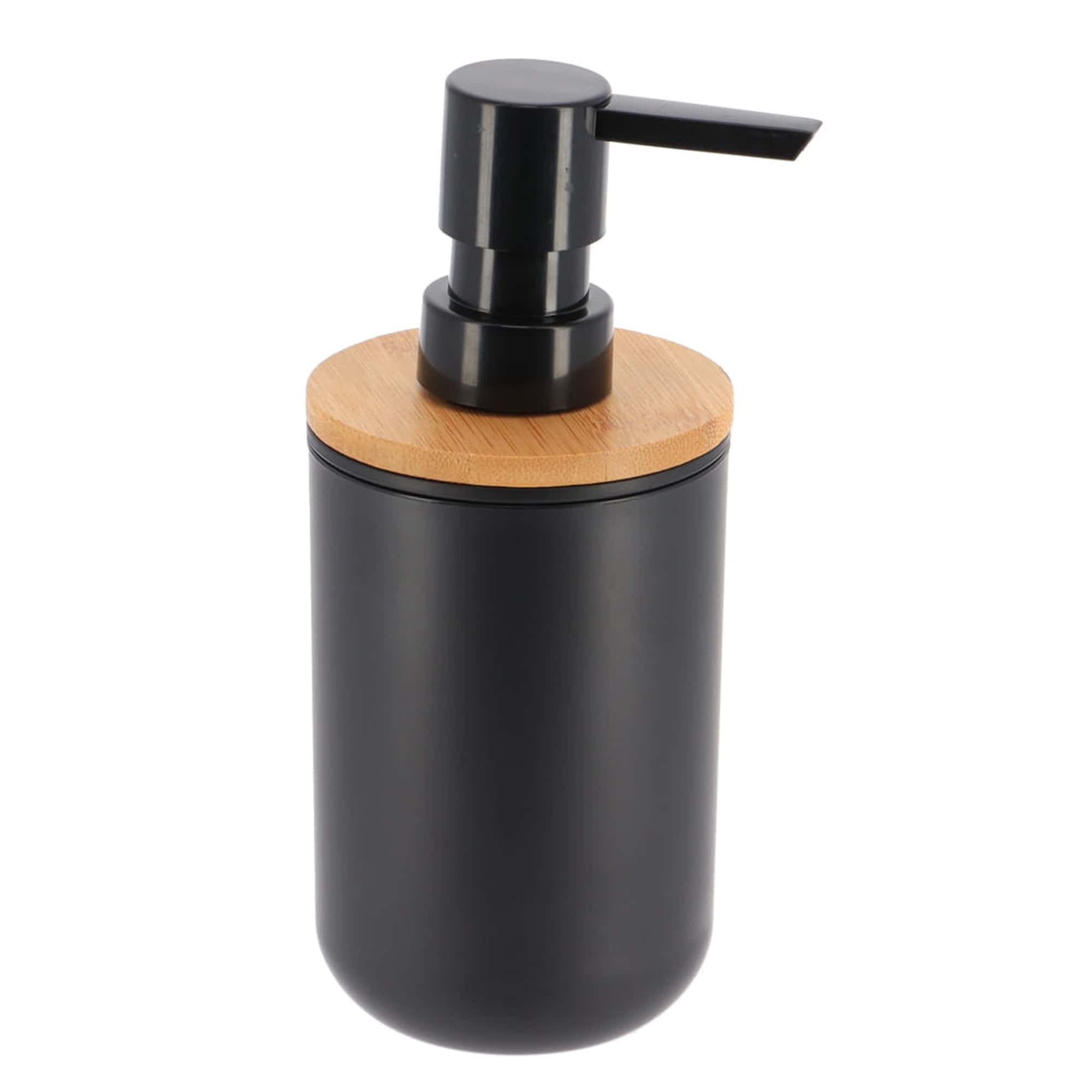 black and bamboo soap and lotion dispenser