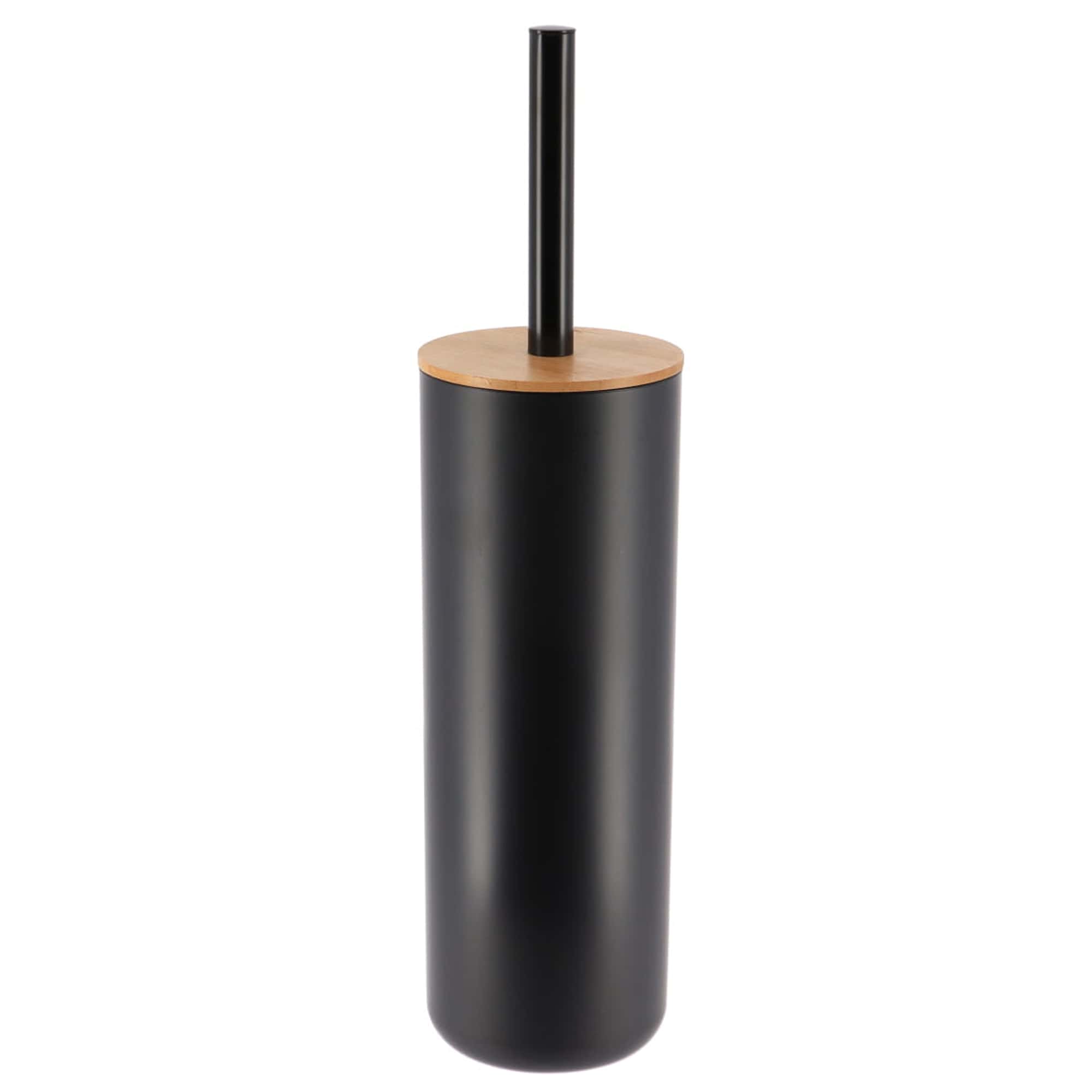 black and bamboo toilet brush and holder set