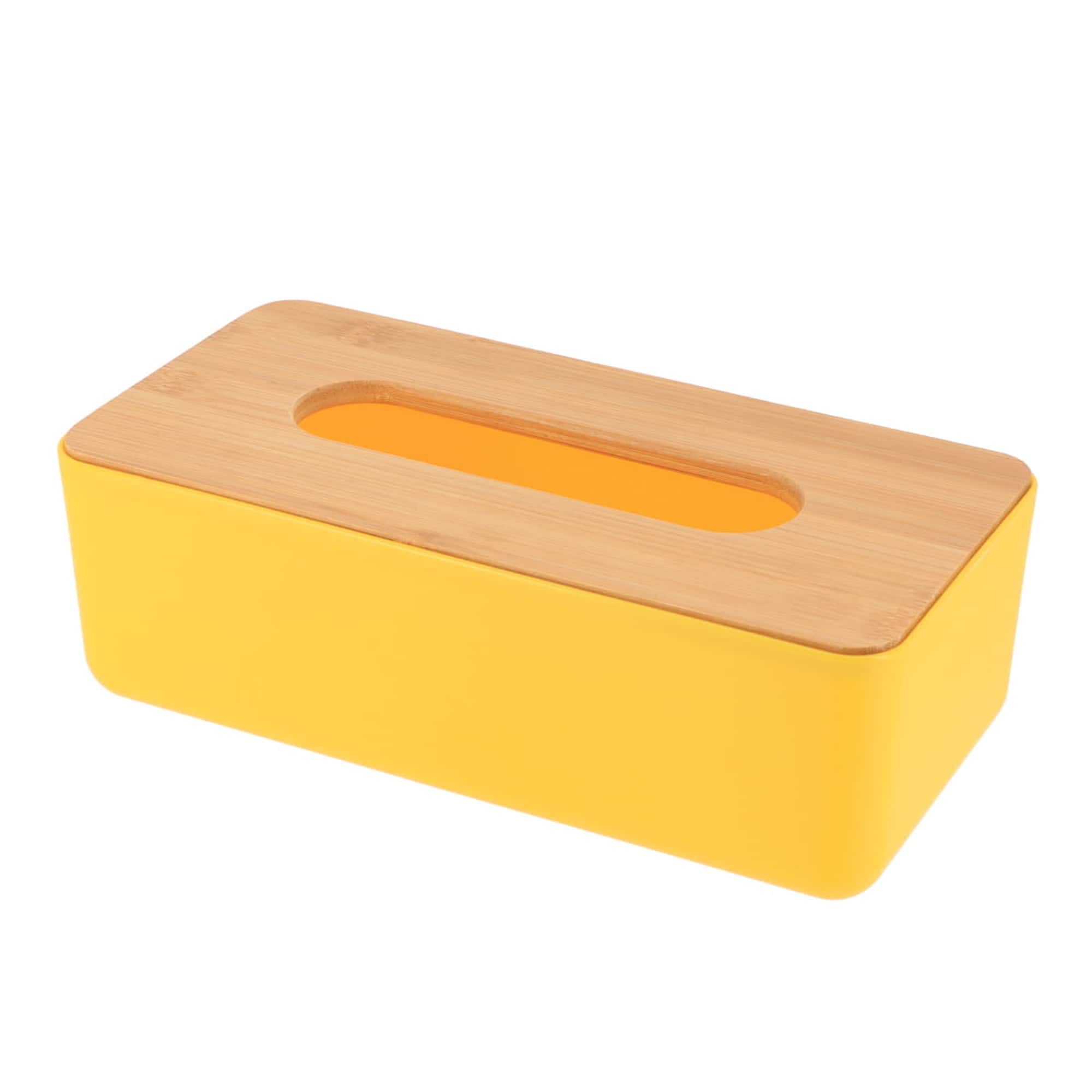 yellow and bamboo tissue box cover