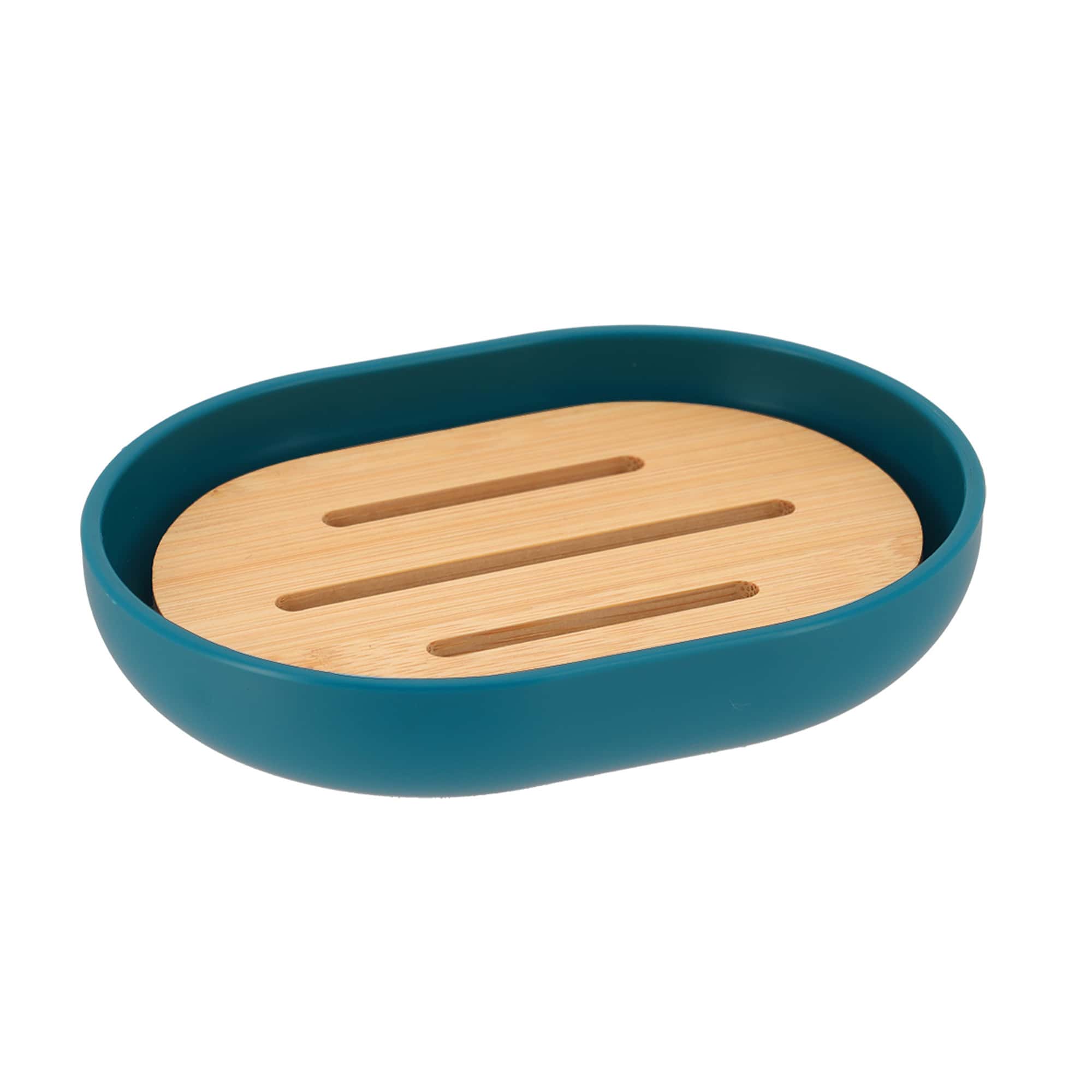 blue and bamboo soap bar holder