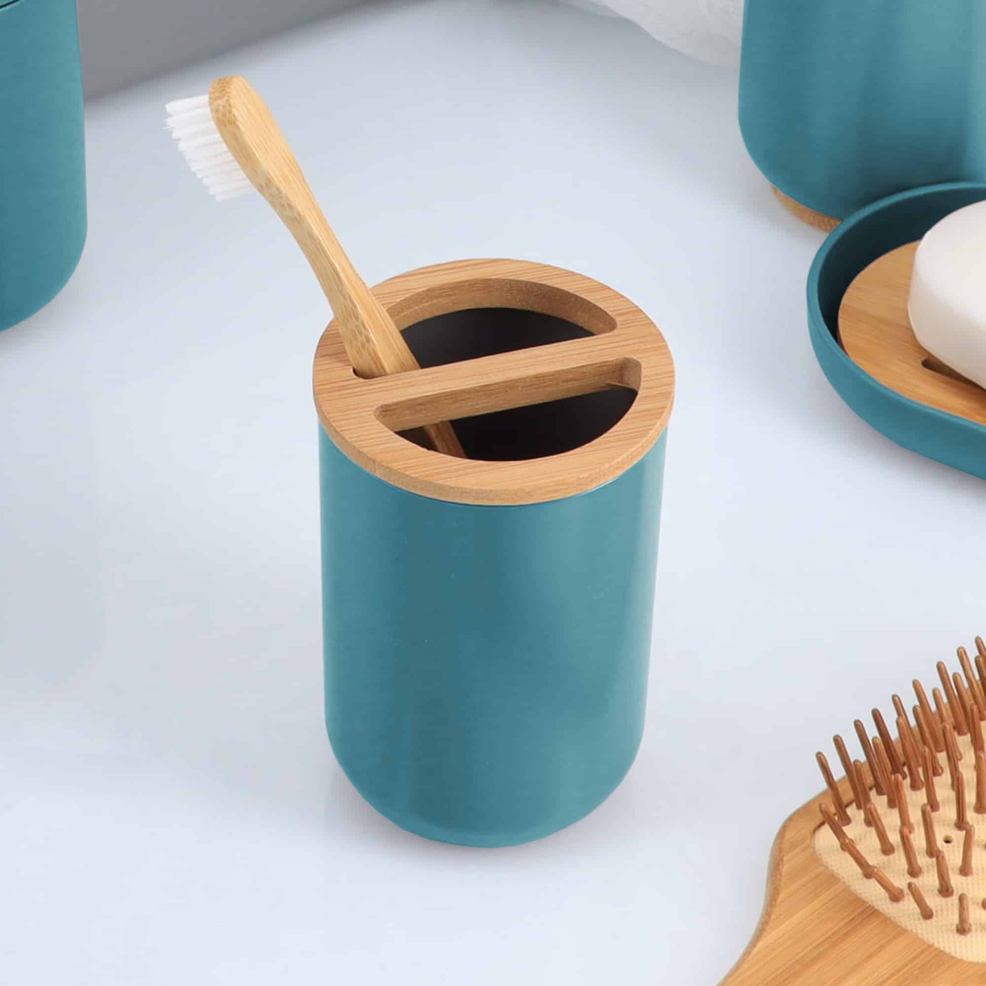 minimalistic toothbrush and toothpaste holder for modern bathroom countertop