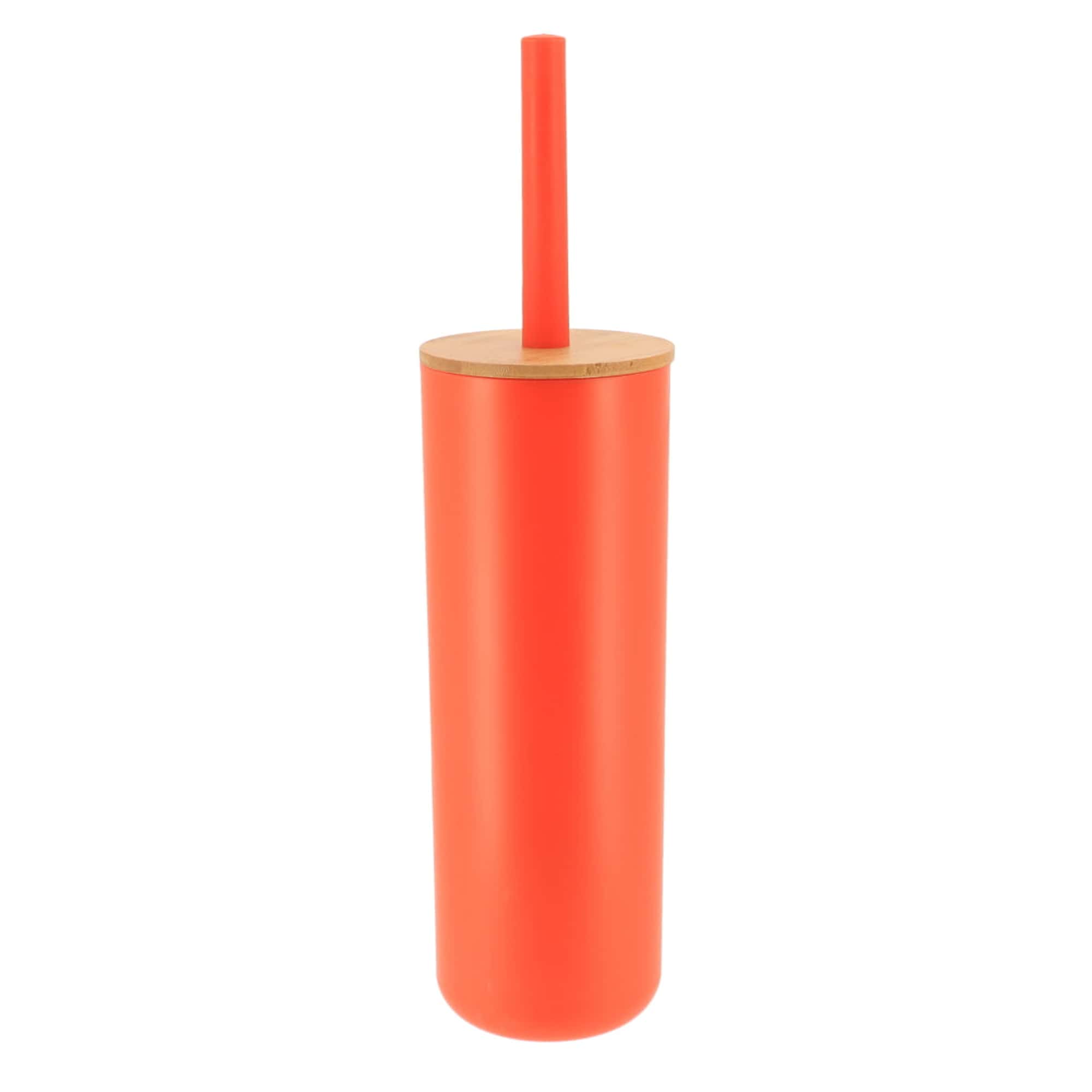 orange and bamboo toilet brush and holder set