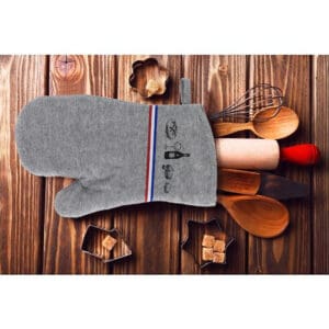 wine, cheese, macaroon motifs in grey