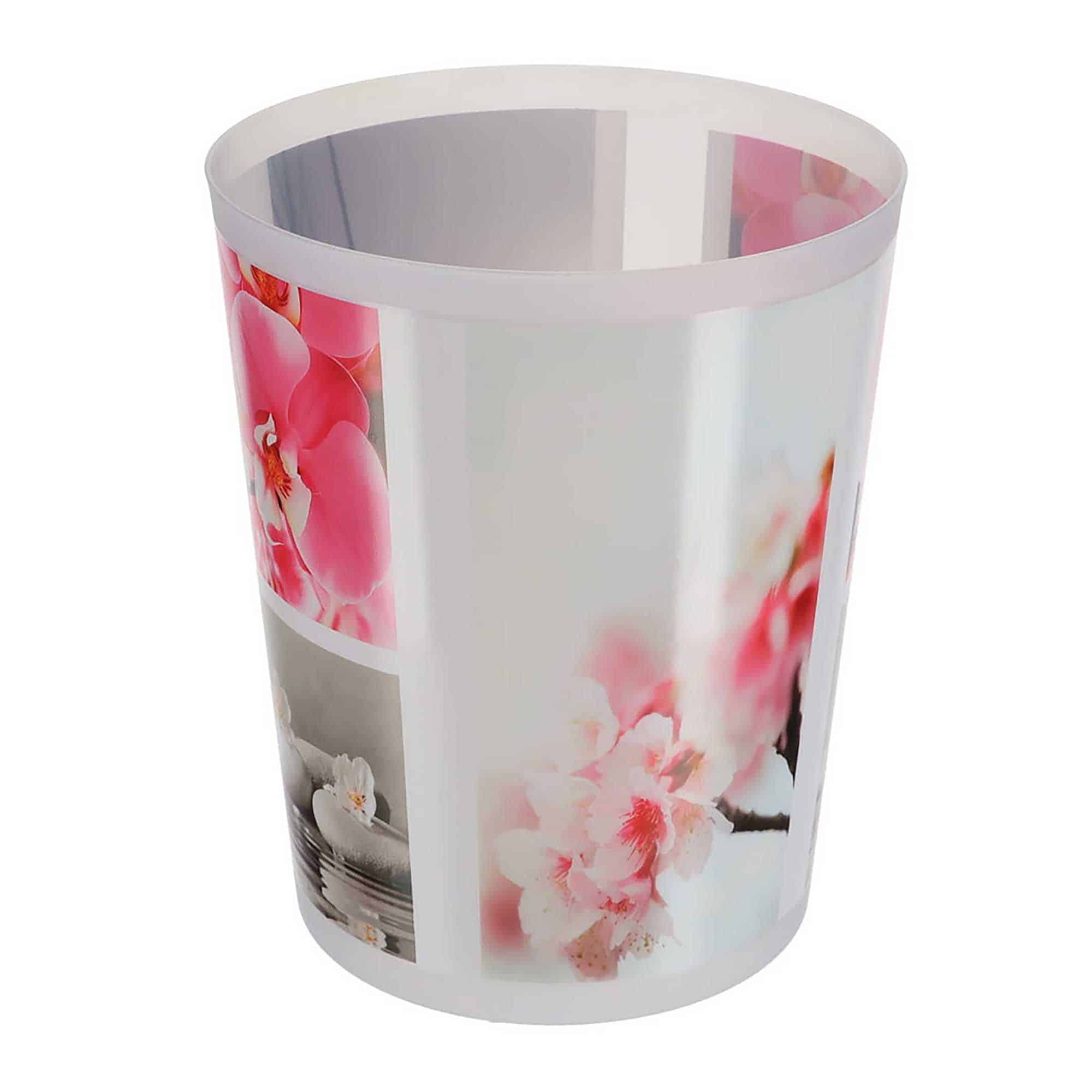 decorative plastic trash can with flower and pebble design