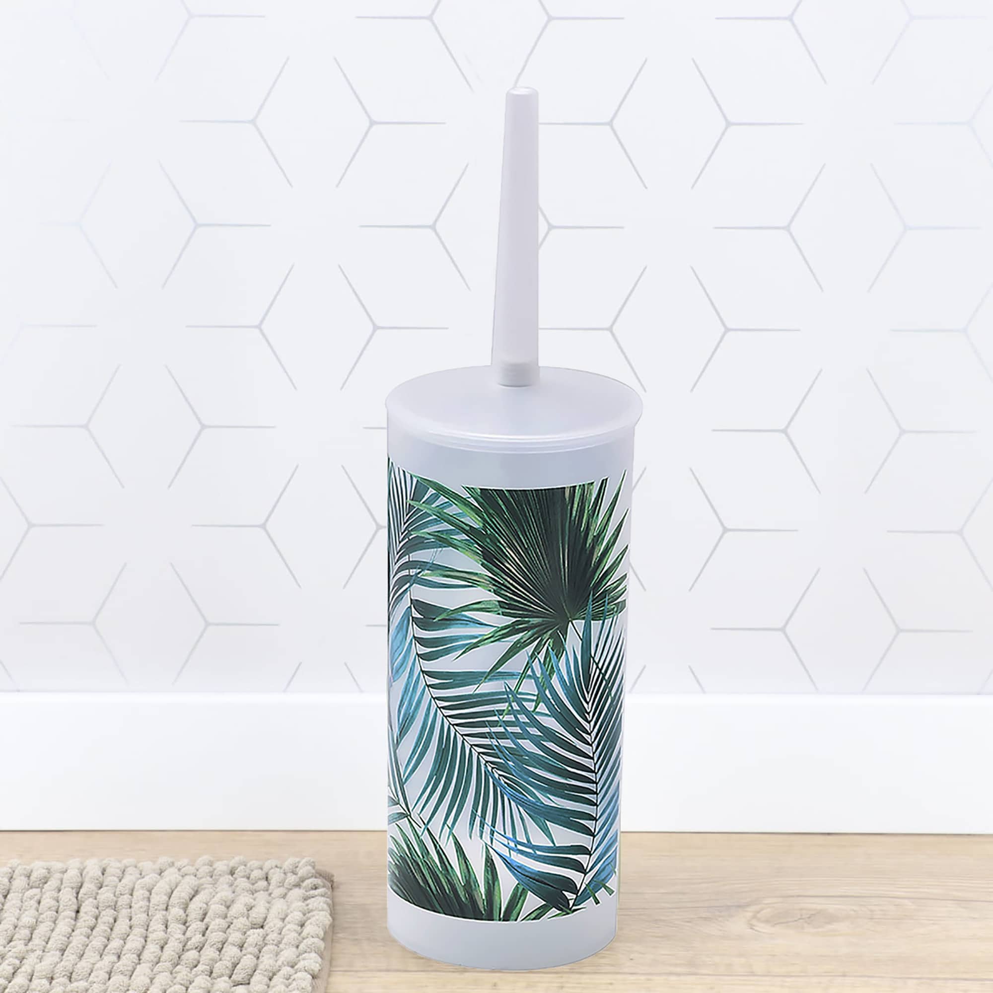 escobillero y soporte de plástico decorativo con diseño de hoja de palmera