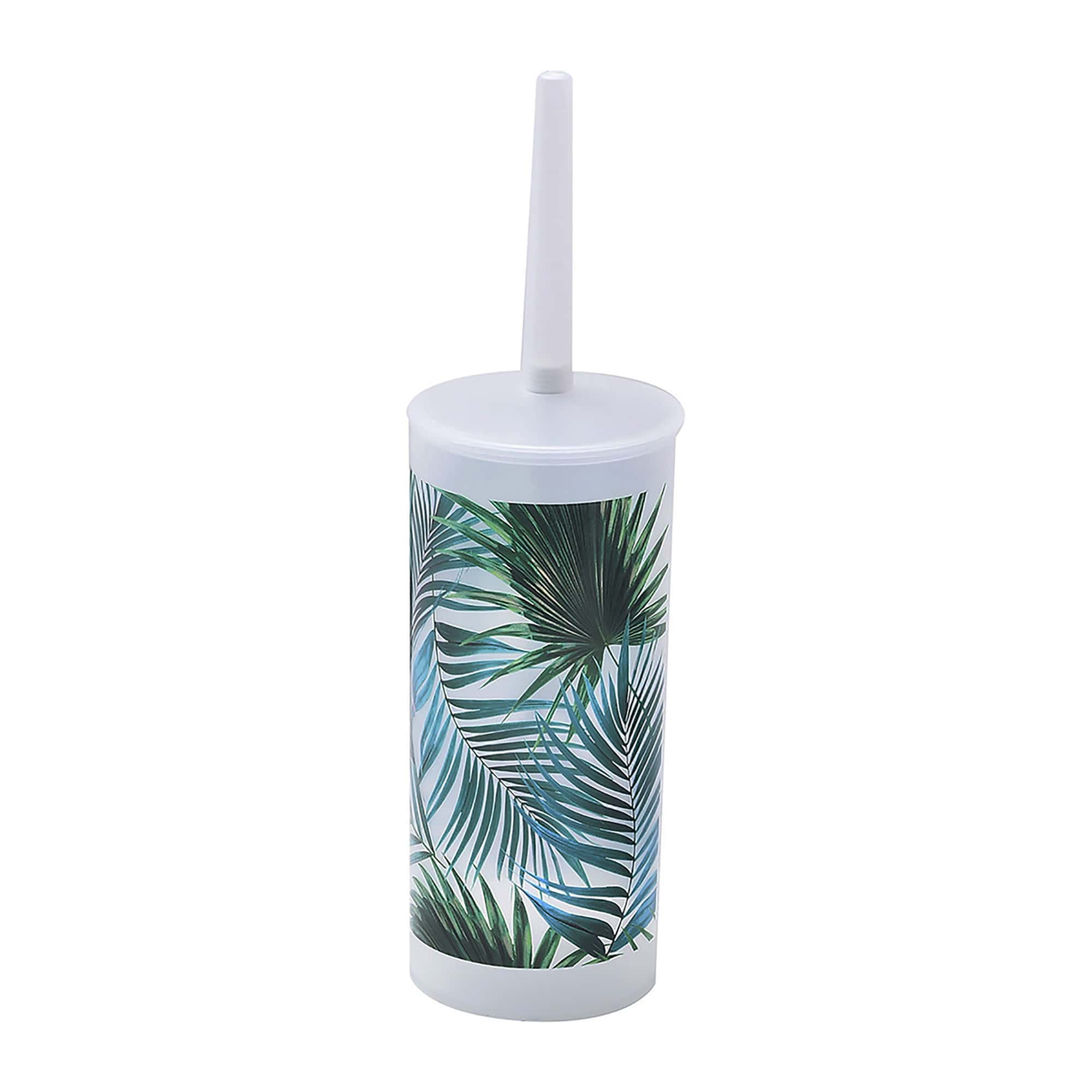 decorative plastic toilet brush and holder with palm leaf design