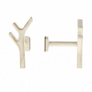 Ecru and gold branch shaped curtain tieback hook, front and side view