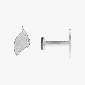 White and gold distressed leaf shaped curtain tieback hook, front and side view