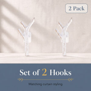Set of 2 branch design curtain tieback hooks in white and gold, 2 pack