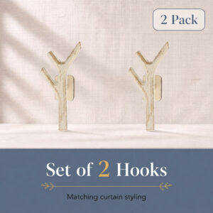 Set of 2 branch design curtain tieback hooks in ecru and gold, 2 pack