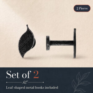 Set of 2 leaf shaped drapery holdbacks in black and silver, farmhouse botanical decor, 2 pack