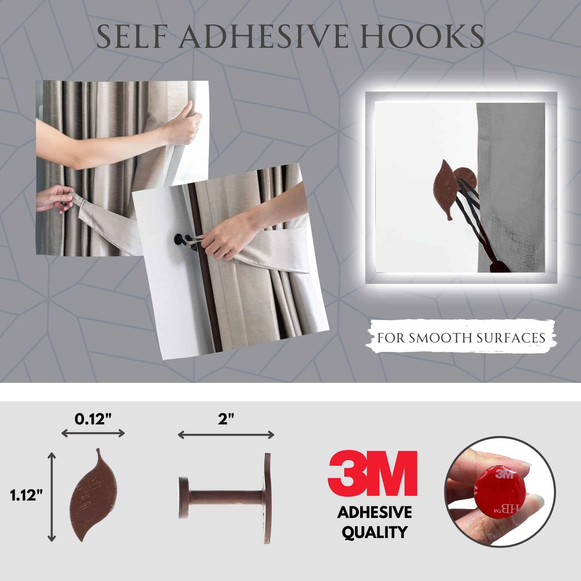 self adhesive hooks x 2 for smooth surfaces with 3M adhesive quality