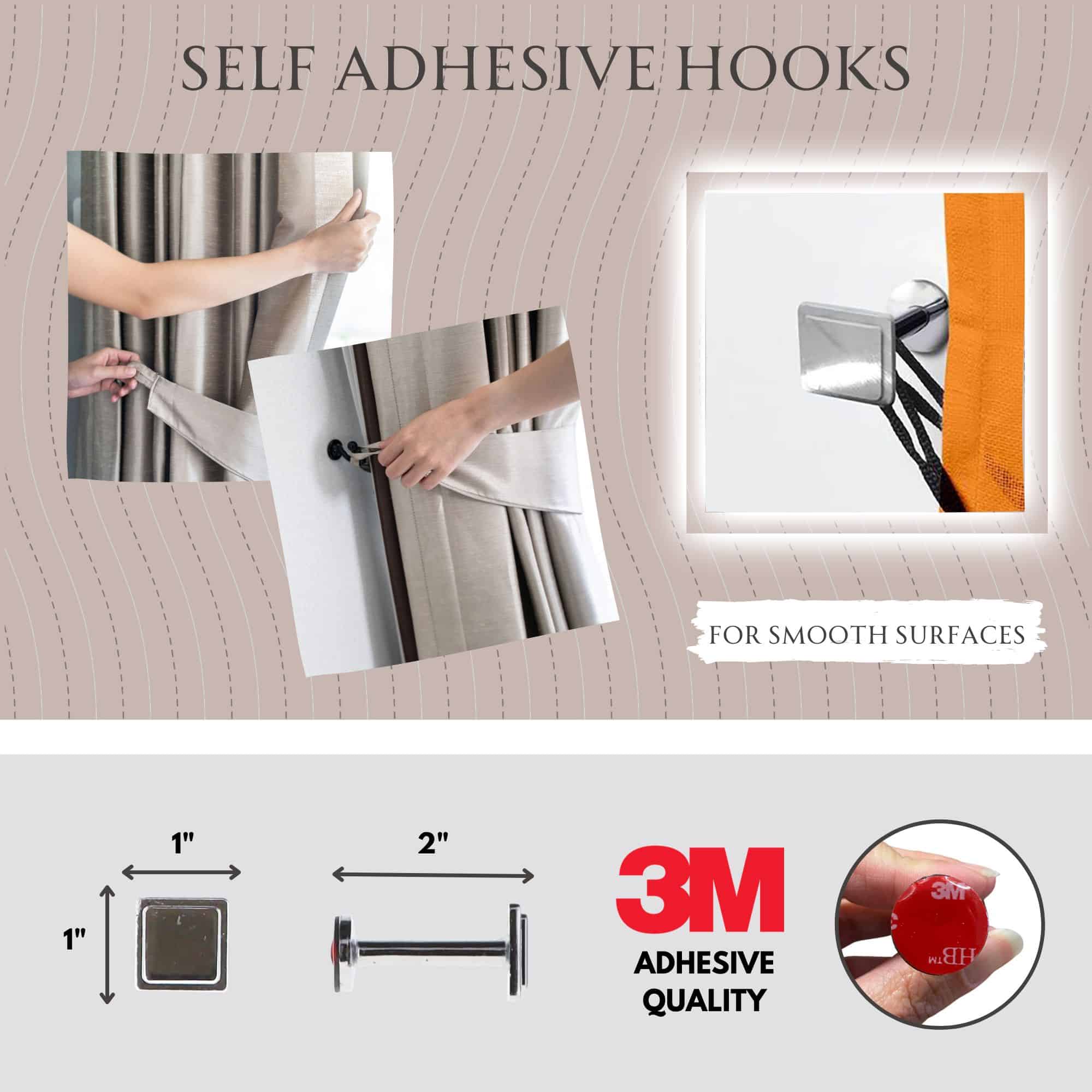 self adhesive hooks x 2 for smooth surfaces with 3M adhesive quality