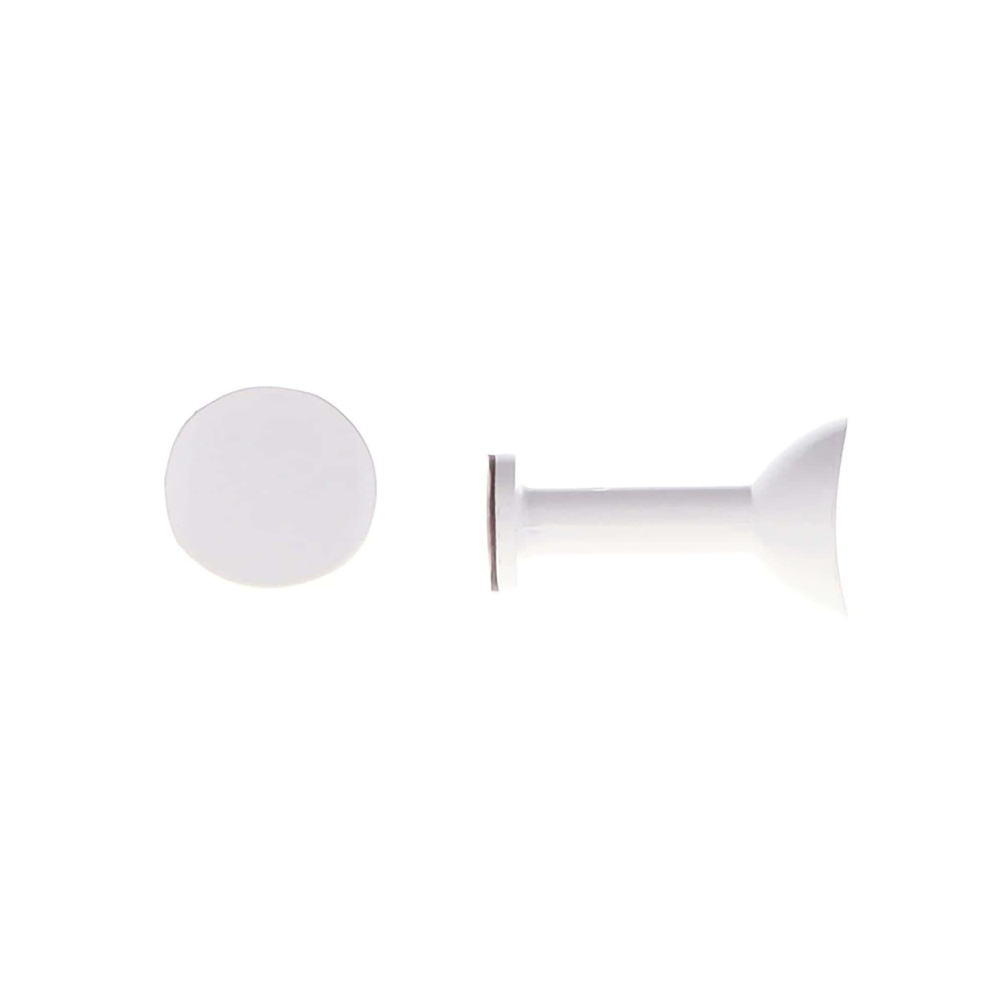 pair of metal hooks for curtain holdbacks in shiny white with round design