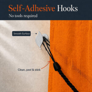 No drill peel and stick installation of the leaf tieback hook, no tools and no wall damage