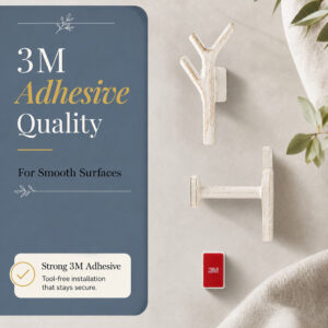 White branch curtain hooks with 3M self adhesive backing for smooth surfaces