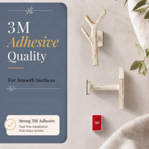 Branch curtain hooks with 3M self adhesive backing for smooth surfaces