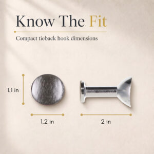 Size guide for the compact round curtain tieback hook with inch measurements