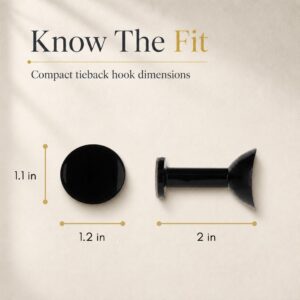 Size guide for the compact round curtain tieback hook with inch measurements